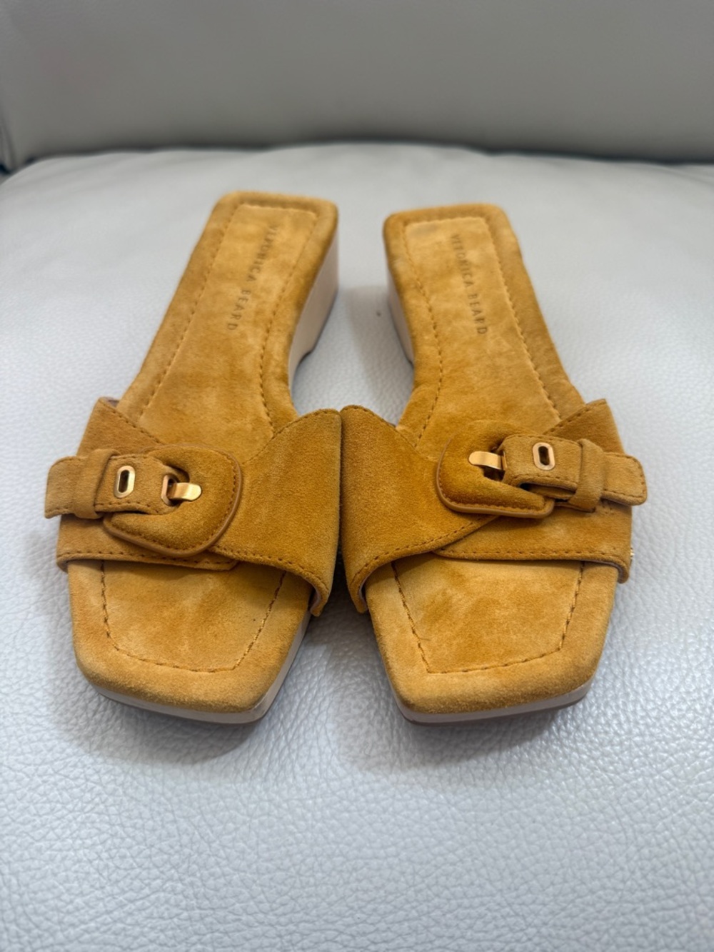 Veronica Beard Clog Sandals in Saffron Suede, Size 7.5